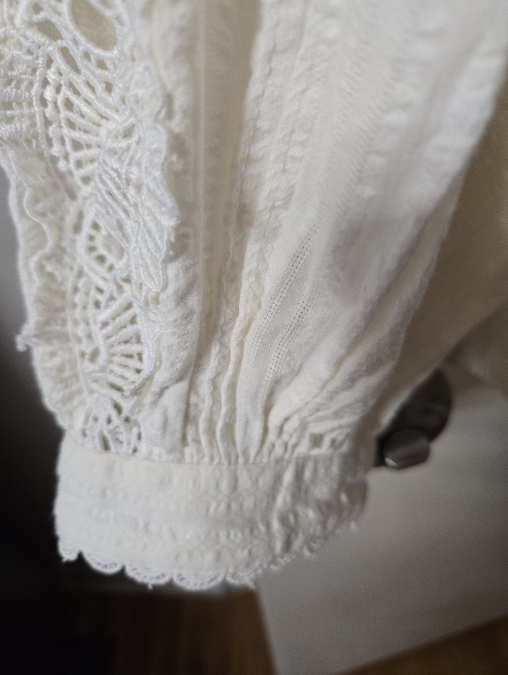 Chico's Cream Lace-Trim Button Front Peasant Blouse - Picture 6 of 7